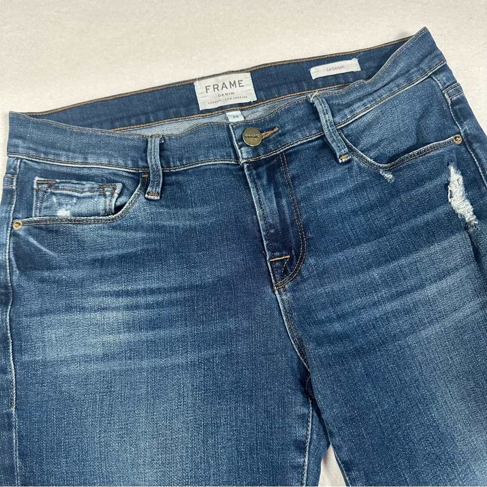 FRAME Le Garcon Mid Rise Crop Boyfriend Jeans Denim Distressed Women’s Size 26